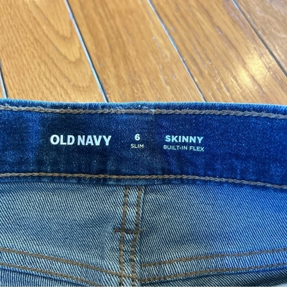 New Old Navy Blue Denim Skinny Jeans Adjustable Waist Sz 6 Slim Girls Inseam 21”